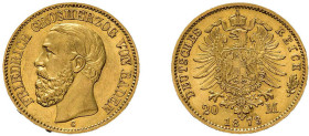 Baden, 20 Mark 1873, Friedrich I., J. 184, vorzüglich+.