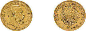 Hessen, 5 Mark Gold 1877, Ludwig IV., AKS 148, J. 218, Kratzer, sehr schön bis vorzüglich.