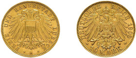Lübeck, 10 Mark 1909, J. 228, fast vorzüglich.