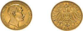 Mecklenburg-Schwerin, 10 Mark 1890, Friedrich Franz III., AKS 56, J. 232, poliert, sehr schön.