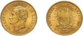 Sachsen, 20 Mark 1873, Johann. AKS 121, J. 259, kl. Kratzer, vorzüglich bis Stempelhglanz.