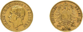 Sachsen, 20 Mark 1873, Johann. AKS 121, J. 259, kleine Randfehler, sehr schön.