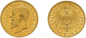 Schaumburg-Lippe, 20 Mark 1898, Georg, J. 285, kl. Kratzer, vorzüglich.