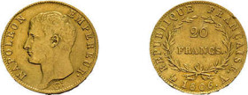 20 Francs 1806, Napoleon I., A (Paris). Fb. 487a, Gadoury 1023, kl. Randfehler, sehr schön.