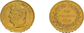 40 Francs 1834, Louis Philippe I., A (Paris). Fb. 557, Gadoury 1106, sehr schön+.