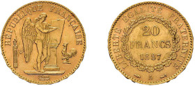20 Francs 1887, Paris. Fb. 592, kl. Kratzer, vorzüglich.