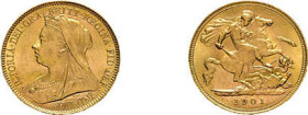 1/2 Sovereign 1901, Victoria. Fb. 397, S. 3878, kl. Kratzer, vorzüglich bis Stempelglanz.