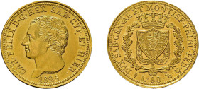 Sardinien, 80 Lire 1825, Carlo Felice, Turin. Fb. 1132, kl. Randfehler, vorzüglich.