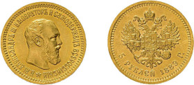5 Rubel 1889, Alexander III., St. Petersburg. Bitkin 33, Fb. 169, kl. Kratzer, vorzüglich+.