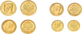 Lot zu 4 Goldmünzen: 5 Rubel 1899, 7,5 Rubel 1897, 10 Rubel 1899 und 15 Rubel 1897 Nikolaus II., jeweils um sehr schön und vorzüglich.