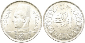 Ägypten, Farouk 1936-1952, 20 Piastres 1939 (AH 1358). 28,10 g. K/M 368. Prachtexemplar. Fast Stempelglanz