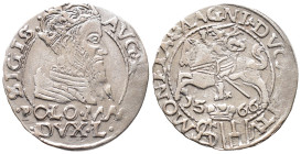 Baltikum, Litauen, Sigismund II. August von Polen 1545-1572, Groschen 1566, Tykocin. 1,98 g. Kop. 3283 (R1). Sehr schön-vorzüglich