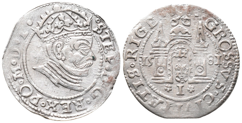 Baltikum, Riga, Stephan Bathory von Polen, 1576-1586, Groschen 1581. 1,65 g. Kop...