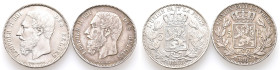 Belgien, Leopold II. 1865-1909, 5 Francs 1867 und 1868. 2 Stück. Sehr schön