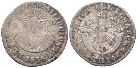 Ecuador, 2 Reales 1838. 5,62 g. K/M 18. Kl. Randfehler, fast sehr schön