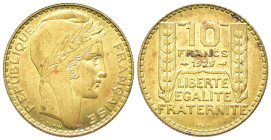 Frankreich, 3. Republik 1871-1940, 10 Francs 1929, Paris. 8,91 g. Essai / Pattern. Mit Riffelrand. Aluminium-Bronze. Mazard 2252a. Vorzüglich-Stempelg...