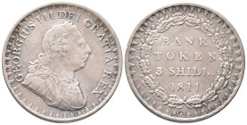 Großbritannien, George III. 1760-1820, 3 Shillings (Bank Token) 1811, Birmingham. 14,57 g. Seaby 3769. Hübsche Patina, Kratzer, sehr schön