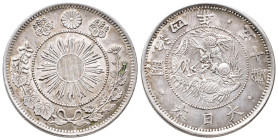 Japan, Mutsuhito (Meiji) 1867-1912, 50 Sen 1871 (= Jahr 4), Osaka. 12,51 g. K/M 4. Hübsche Patina, vorzüglich
