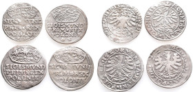 Polen, Sigismund I. 1506-1548, Groschen 1528, 1529, 1545 und Jahreszahl nicht lesbar. Krakau. 4 Stück. Schön (1x) und sehr schön