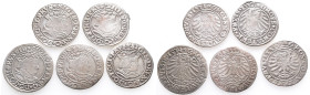 Polen, Sigismund I. 1506-1548, Groschen 1530, 1531, 1532, 1533, 1534. 5 Stück. Sehr schön