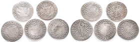 Polen, Sigismund I. 1506-1548, Groschen 1530 (2x), 1531, 1534 (2x). 5 Stück. Sehr schön