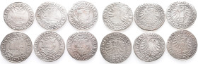 Polen, Sigismund I. 1506-1548, Groschen 1530 (2x), 1531 (2x), 1533 (2x). 6 Stück. Sehr schön