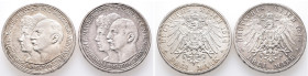 Kaiserreich, Anhalt, Friedrich II. 1904-1918, 3 Mark 1914. Silberhochzeit. J. 24. 2 Stück. Vorzüglich-Stempelglanz