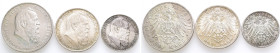 Kaiserreich, Bayern, Luitpold 1886-1912, 2, 3 und 5 Mark 1911. 90. Geburtstag. J. 48, 49, 50. 3 Stück. Vorzüglich-Stempelglanz