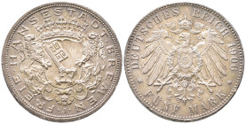 Kaiserreich, Bremen, Stadt, 5 Mark 1906. J. 60. Kl. Randfehler, vorzüglich