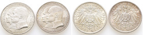 Kaiserreich, Hessen, Ernst Ludwig 1892-1918, 2 Mark 1904, Philipp der Großmütige. J. 74. 2 Stück. Vorzüglich