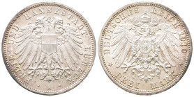 Kaiserreich, Lübeck, Stadt, 3 Mark 1910. J. 82. Vorzüglich +