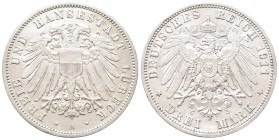 Kaiserreich, Lübeck, Stadt, 3 Mark 1911. J. 82. Sehr schön-vorzüglich