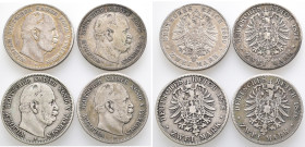 Kaiserreich, Preussen, Wilhelm I. 1861-1888, 2 Mark 1876 A, B, C und 1880 A. J. 96. 4 Stück. Sehr schön