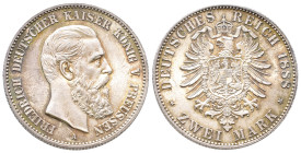Kaiserreich, Preussen, Friedrich III. 1888, 2 Mark 1888. J. 98. Herrliche Patina, vorzüglich-Stempelglanz