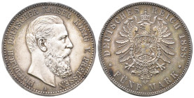 Kaiserreich, Preussen, Friedrich III. 1888, 5 Mark 1888. J. 99. Kl. Kratzer am Rand, vorzüglich