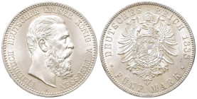Kaiserreich, Preussen, Friedrich III. 1888, 5 Mark 1888. J. 99. Prachtexemplar. Winz. Kratzer, fast Stempelglanz