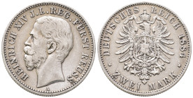 Kaiserreich, Reuss, jüngere Linie, Heinrich XIV. 1867-1913, 2 Mark 1884. J. 120. Kl. Randfehler, sehr schön