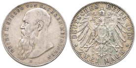 Kaiserreich, Sachsen Meiningen, Georg II. 1866-1914, 2 Mark 1902. Kuzer Bart. J. 151 b. Sehr schön +