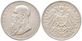 Kaiserreich, Sachsen Meiningen, Georg II. 1866-1914, 3 Mark 1908. J. 152. Sehr schön