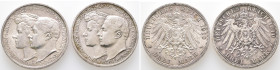 Kaiserreich, Sachsen Weimar Eisenach, Wilhelm Ernst 1901-1918, 3 Mark 1910. Vermählung. J. 162. 2 Stück. Vorzüglich