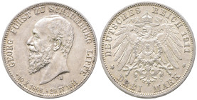 Kaiserreich, Schaumburg Lippe, Georg 1893-1911, 3 Mark 1911, mit Lebensdaten. J. 166. Fast vorzüglich