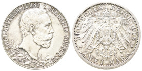 Kaiserreich, Schwarzburg Sondershausen, Karl Günther 1880-1909, 2 Mark 1905. Regierungsjubiläum. J. 169 b. Sehr schön-vorzüglich