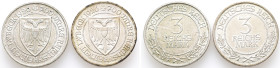 Weimarer Republik, 3 Reichsmark 1926 A. Lübeck. J. 323. 2 Stück. Sehr schön-vorzüglich