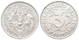 Weimarer Republik, 3 Reichsmark 1927 A. Nordhausen. J. 327. Sehr schön-vorzüglich