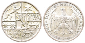 Weimarer Republik, 3 Reichsmark 1927 A. Universität Marburg. J. 330. Vorzüglich