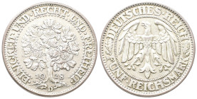 Weimarer Republik, 5 Reichsmark 1928 D. Eichbaum. J. 331. Winz. Randfehler, sehr schön-vorzüglich