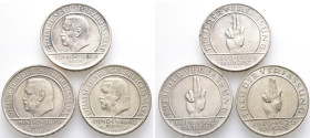 Weimarer Republik, 3 Reichsmark 1929 A, D, D. Verfassung. J. 340. 3 Stück. Kl. Randfehler (2x), sehr schön-vorzüglich