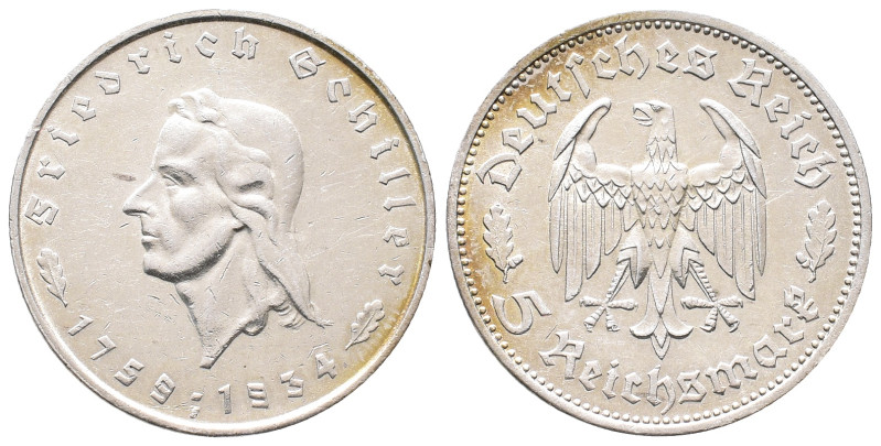 Drittes Reich, 5 Reichsmark 1934 F. Schiller. J. 359. Sehr schön-vorzüglich