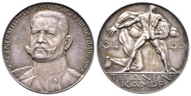 1. Weltkrieg, Silbermedaille 1915, von O. Hoppe, auf Paul von Hindenburg und seine militärischen Erfolge in Ostpreußen. Mit Randpunze: SILBER 990. 33 ...