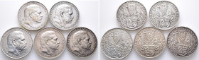 Goetz Medaillen, Silbermedaillen 1927, auf den 80. Geburtstag des Reichspräsidenten Paul von Hindenburg. 5 Stück. Henkelspur (1x), vorzüglich-Stempelg...